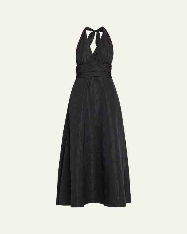 Marylin Camelia Embossed Cotton Midi Halter Dress